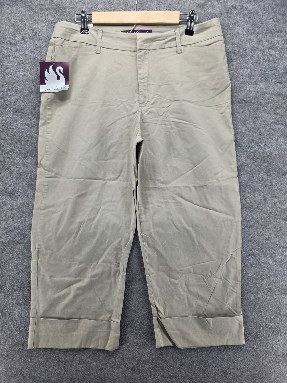 Gloria Vanderbilt Pants Womens 14 Beige Capri Cuffed Stretch Pockets 22.5 In